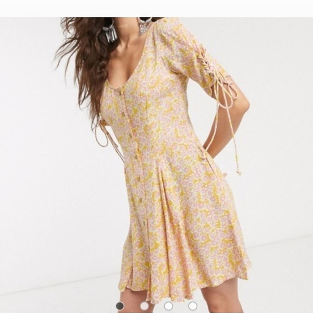 Nwt Free People Laced Up Mini Floral Dress Ss Small